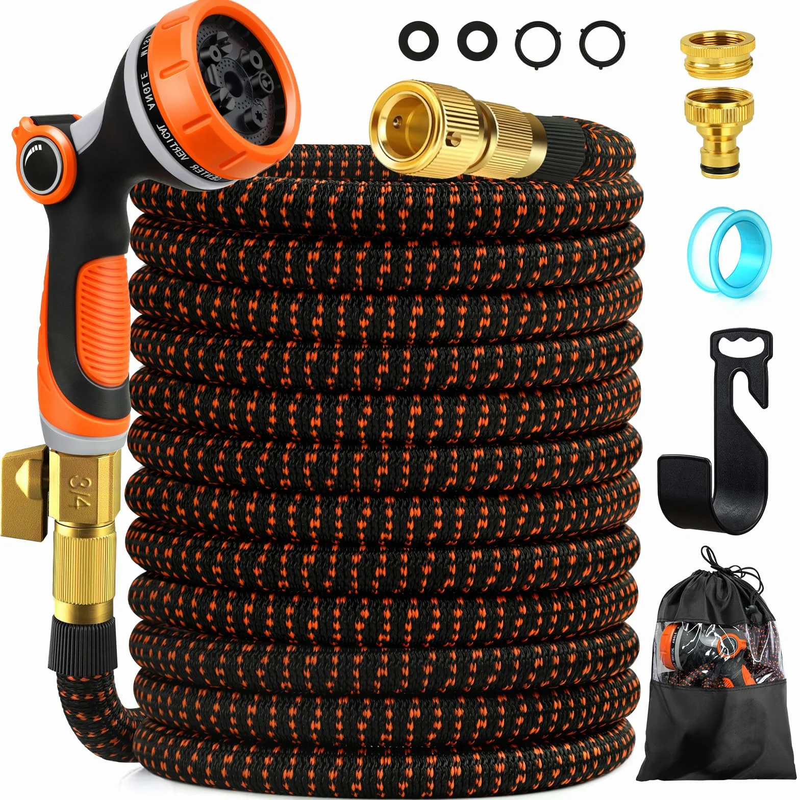 Tuyau Arrosage Extensible 15m avec Pistolet 10 Modes, Raccord 3/4" 1/2" Robinet Cuisine