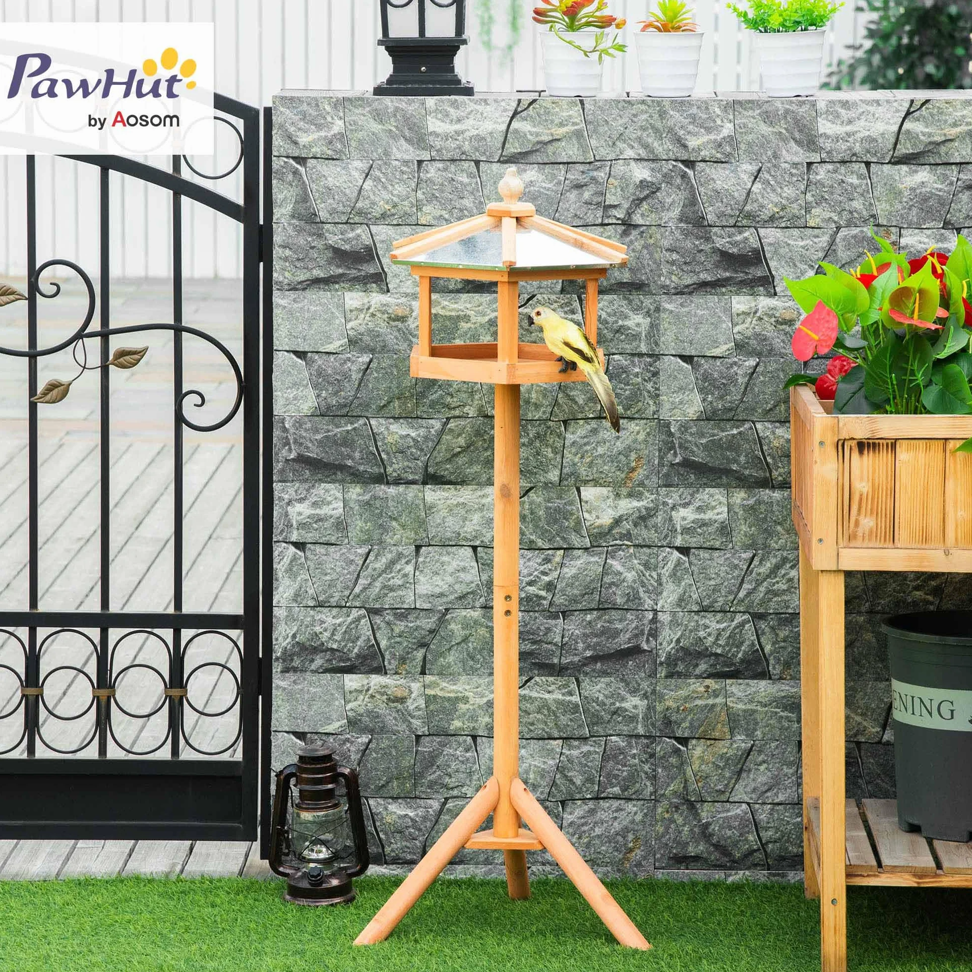 HOMCOM Mangeoire pour Oiseaux Sauvages sur Pied en Bois 113 cm
