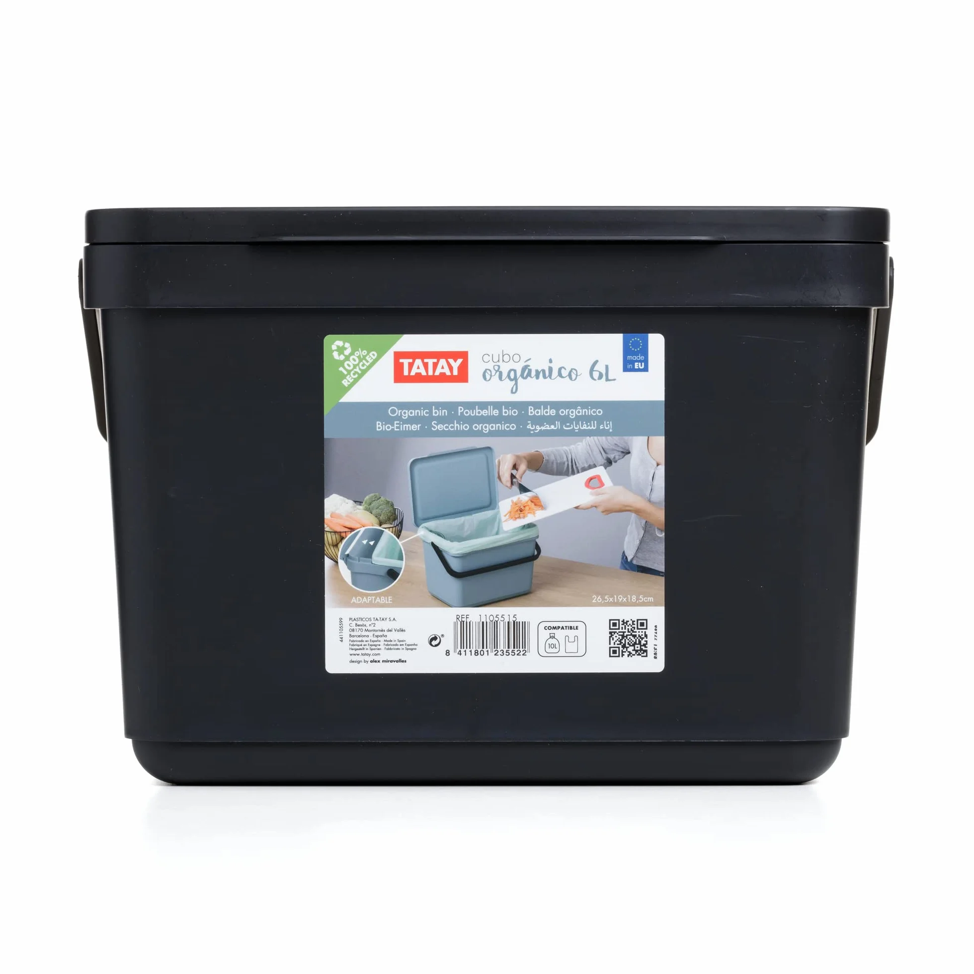 TATAY Poubelle Organique Cuisine 6L Composteur Cuisine Smart sans Support Design Compact Noir