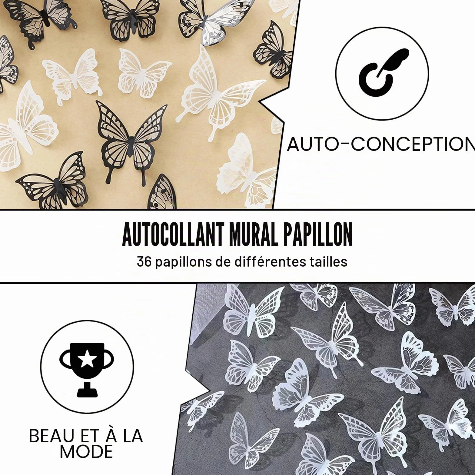 36 Pièces Stickers Muraux Papillon 3D Métal Décoration Jardin Extérieur