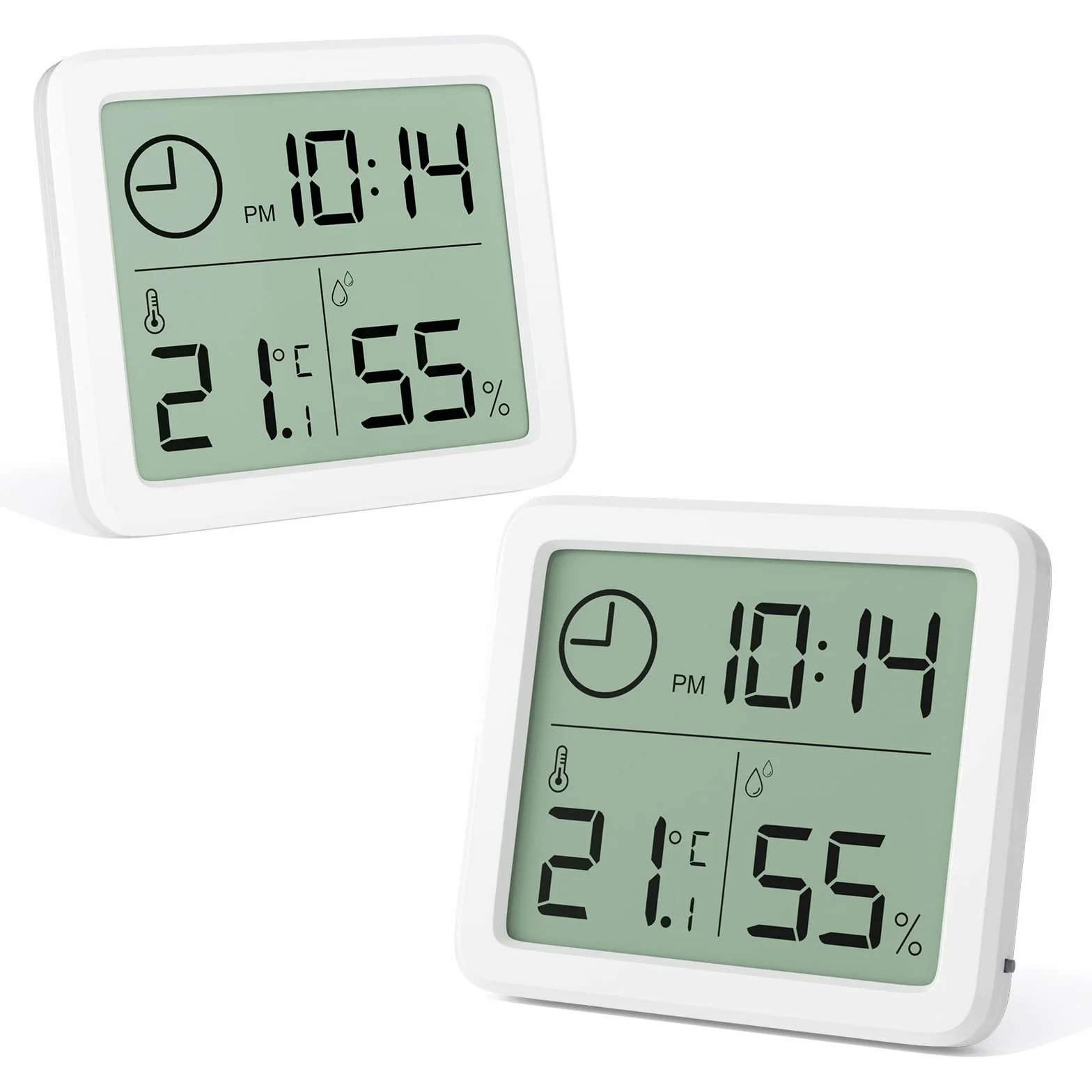 Gvolatee Thermometre Interieur Numerique Hygrometre Portable 2 Pieces Grand Ecran Horloge Blanc Precis Maison Chambre Bebe