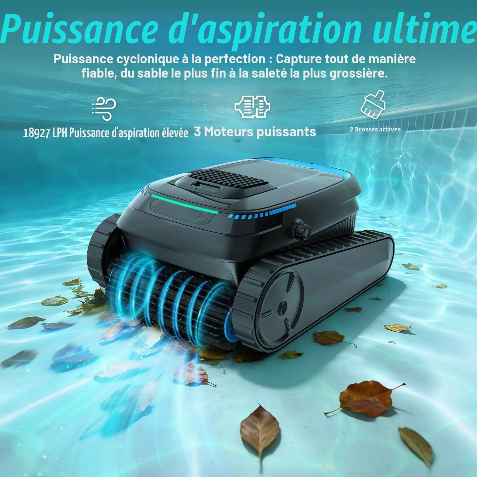 PC10 Robot Piscine sans Fil Sol et Parois, Aspirateur Piscine Batterie 18927 LPH 170 ㎡
