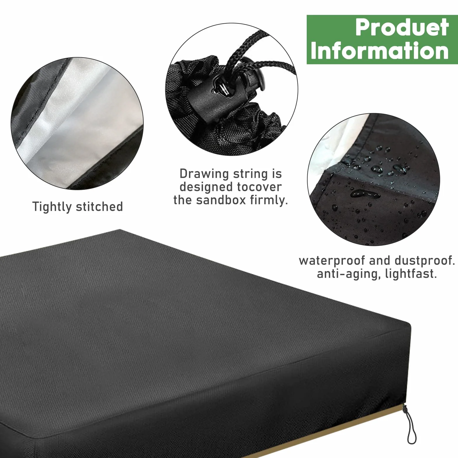 Housse de Bac à Sable Imperméable 150x150x20 cm Couverture Protection avec Cordon de Serrage Jardin