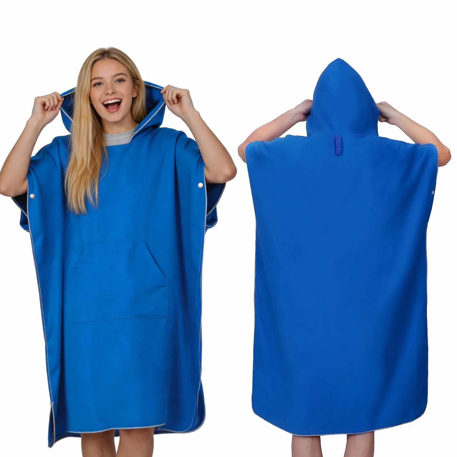 Poncho Surf Microfibre Adulte, Serviette Poncho de Bain avec Capuche Séchage Rapide Léger et Compact, Peignoir à Langer Serviette Plage pour Surf Natation Piscine Sports Aquatiques Homme Femme(Moyen)
