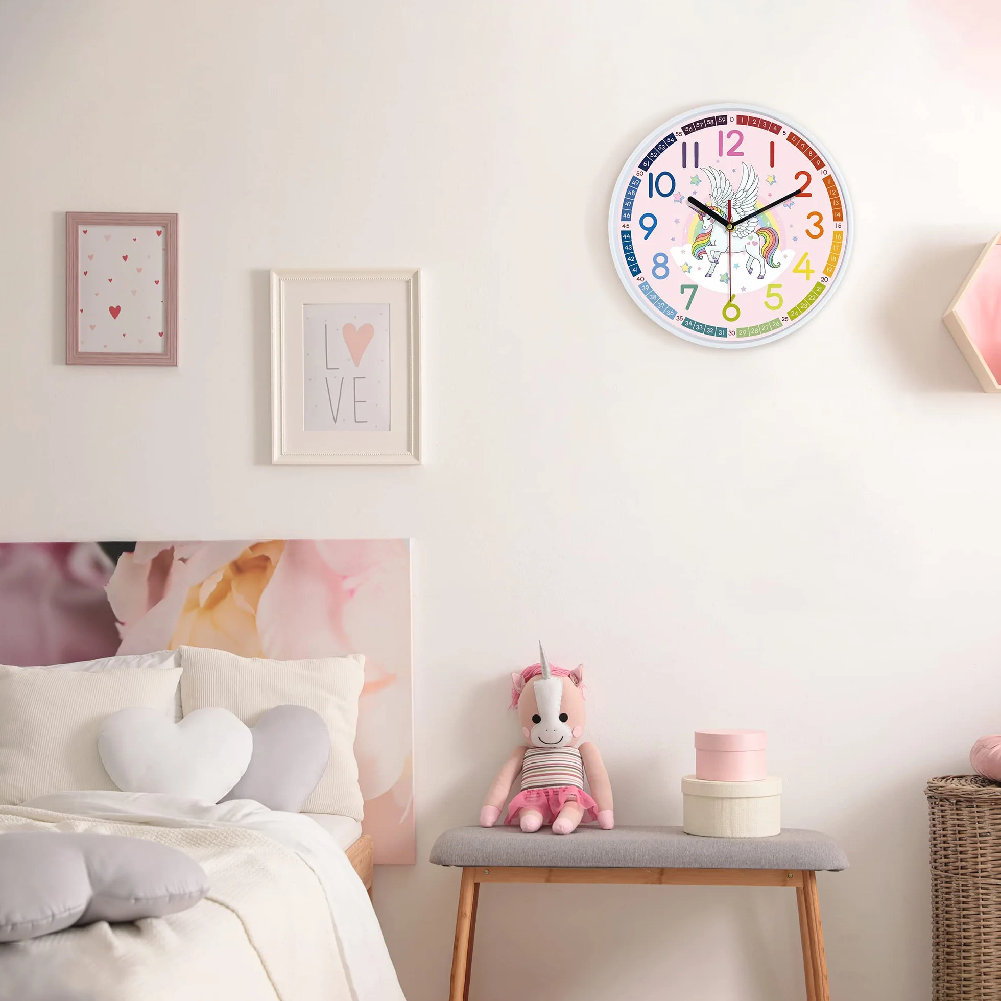 Lafocuse Horloge Murale Licorne Rose 30cm Silencieuse Facile à Lire pour Salon Chambre
