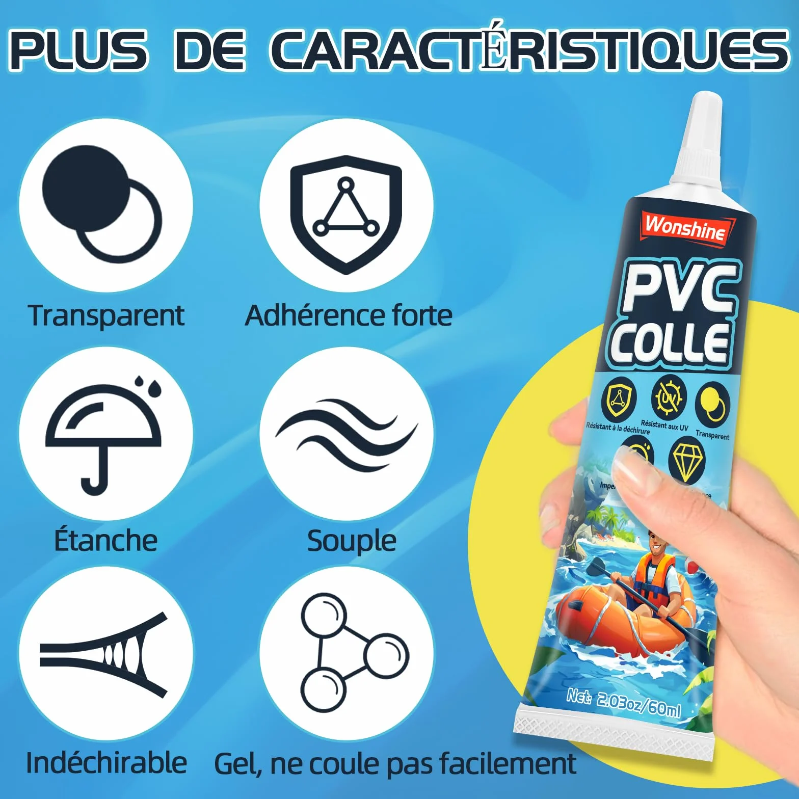 Kit de Réparation Piscine, Rustine Transparente, Colle PVC 60 ML