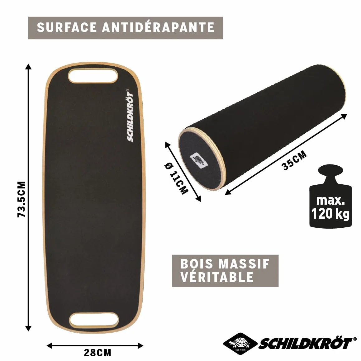 Schildkröt Planche d'Équilibre en Bois Véritable, Surface Antidérapante