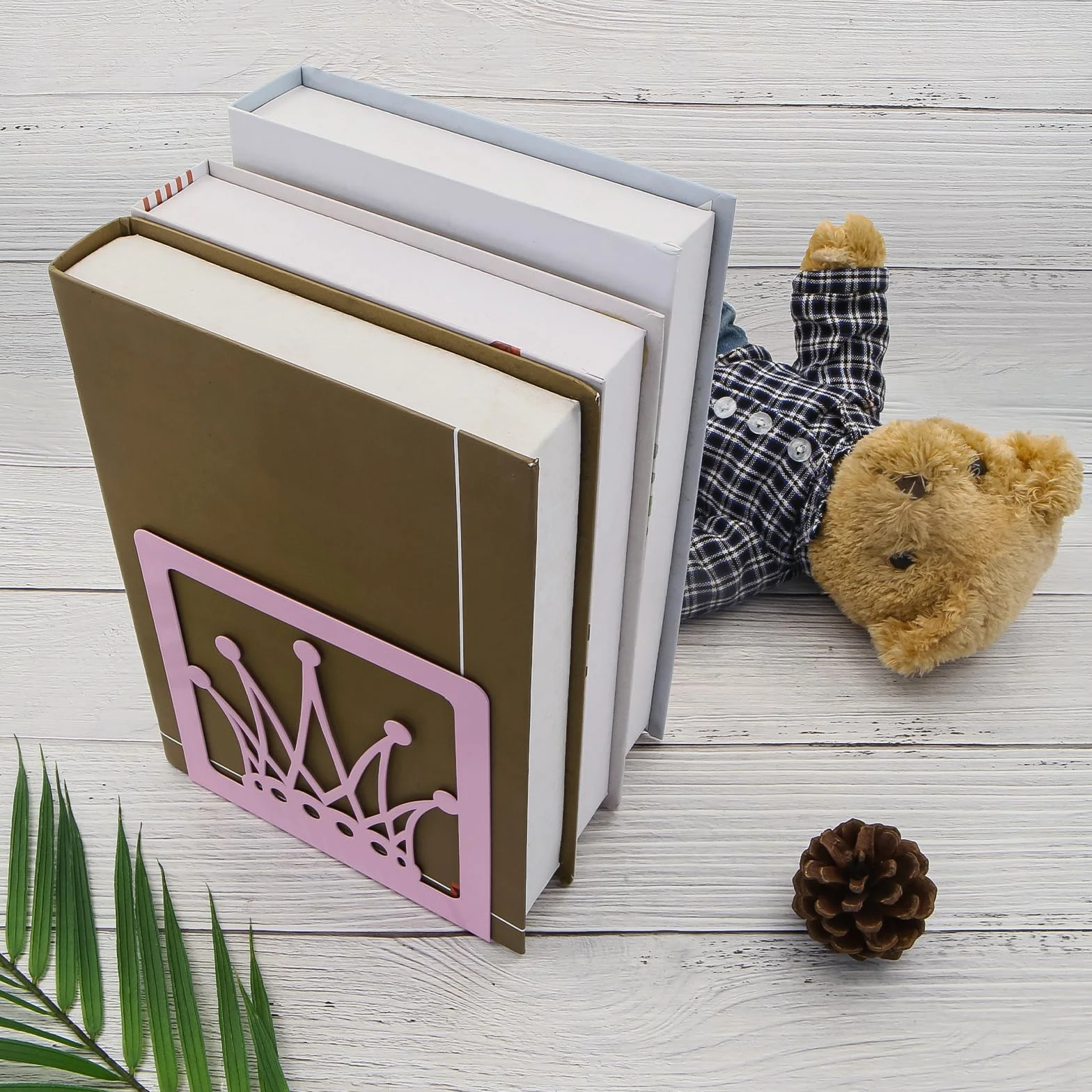 Serre-livres en forme de couronne rose métal creux support bureau bibliothèque