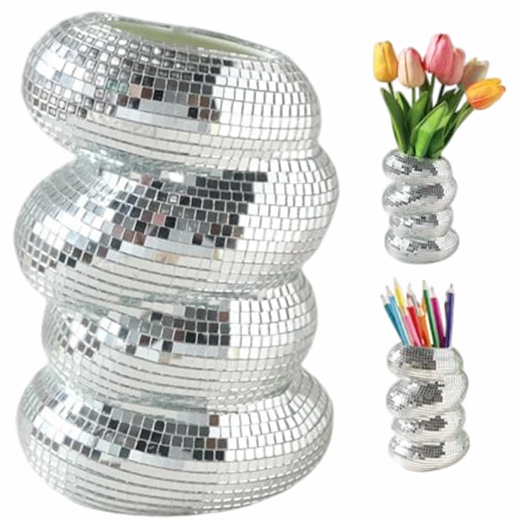 Disco Ball Planter Spiral Reflective Vase Unique Miroir pour la Maison Bureau Accessoire