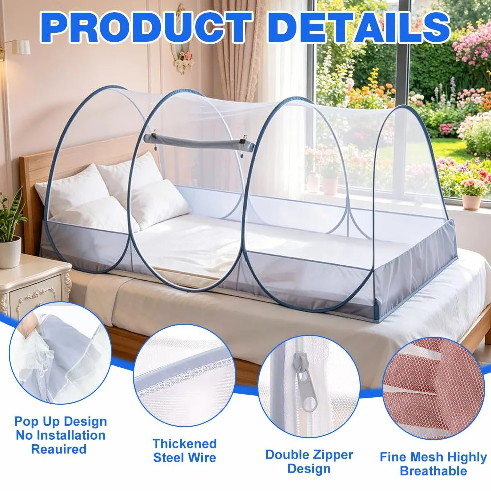 Moustiquaire pour lit, 190 x 90 x 90 cm, avec fermeture éclair, pliable, portable, pour lit, voyage, lits superposés, dortoirs, camping en plein air