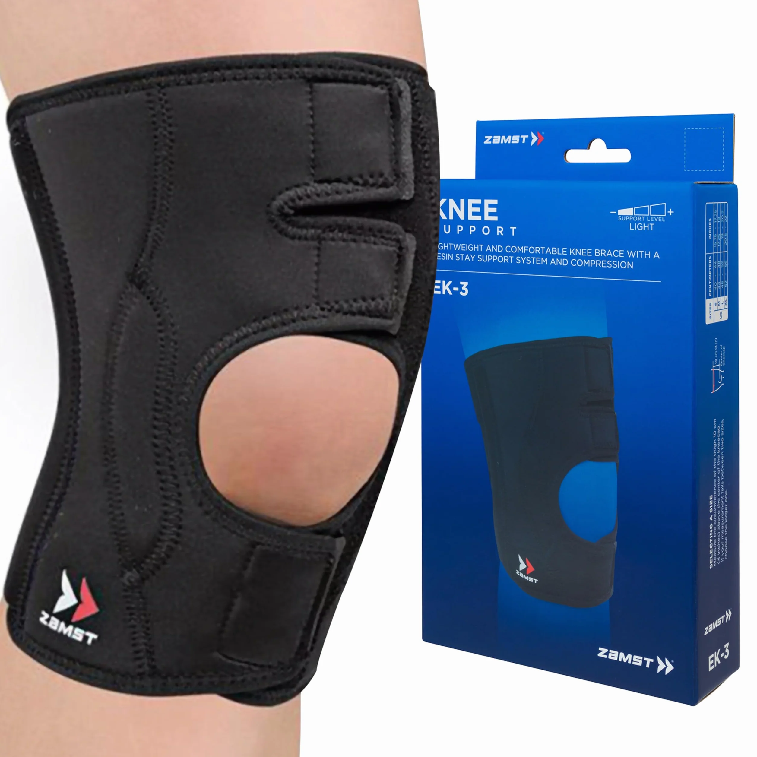 Zamst EK-3 Genouillère de Sport - Genouillère de Compression Légère et Respirante pour Hommes et Femmes avec Renforts en Résine pour un Soutien Général du Genou et un Soulagement de la Douleur, L