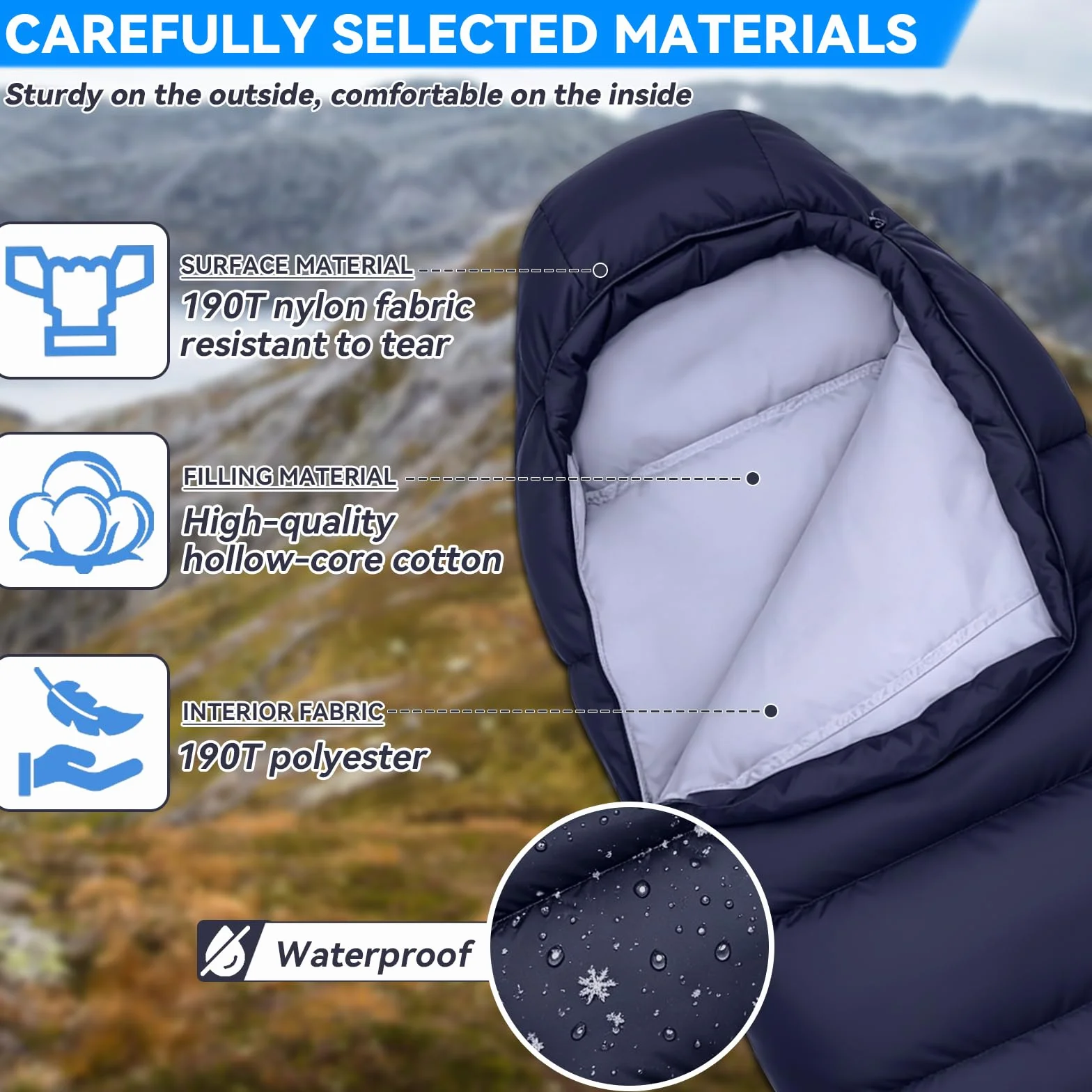 Sac de Couchage Adulte Enfant 4 Saisons Imperméable Momie Ultra Léger Camping Randonnée