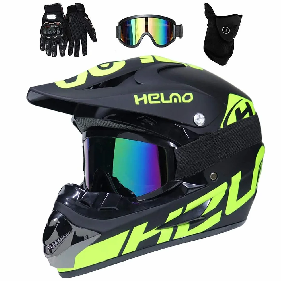 Jeunesse Enfant Casque Motocross, Unisexe Visage Complet MTB Hors Route Casque Moto VTT Scooter Accident Casque, BMX Descente Enduro Quadruple Vélo de Saleté Casque, avec Lunettes Gants Masque