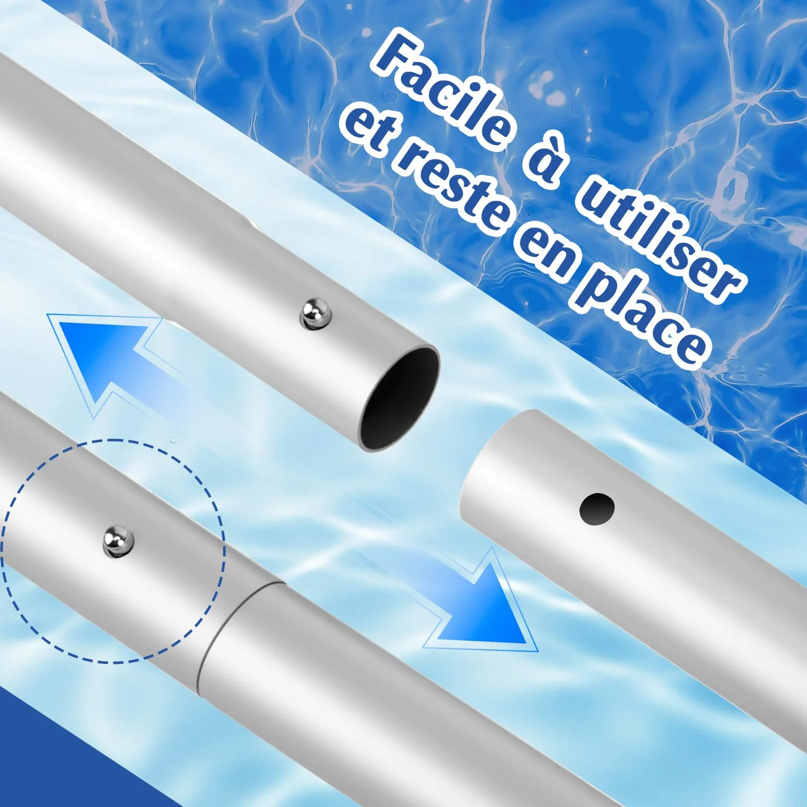 Perche Télescopique Aluminium 5 Sections 0.3m-1.7m Compatible EZ Clip pour Piscine