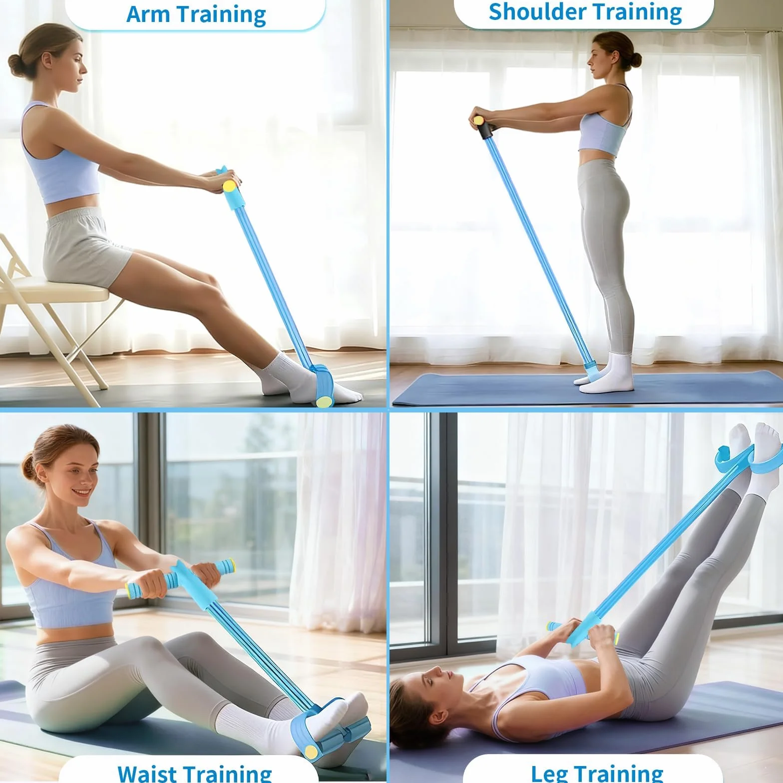 Bande de Résistance Musculation 6 Tubes avec Pédale – Élastique Sport Maison Fitness, Entraînement d'étirement de la Taille, des Bras et des Jambes