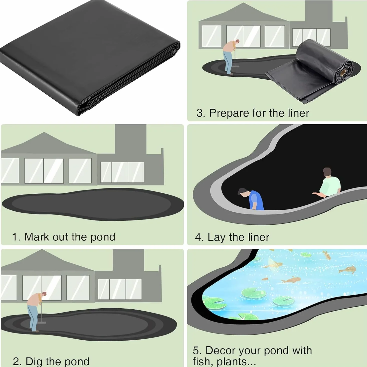 Bâche d'Étang EPDM 8x8m Liner Bassin Extérieur pour Koi et Cascades