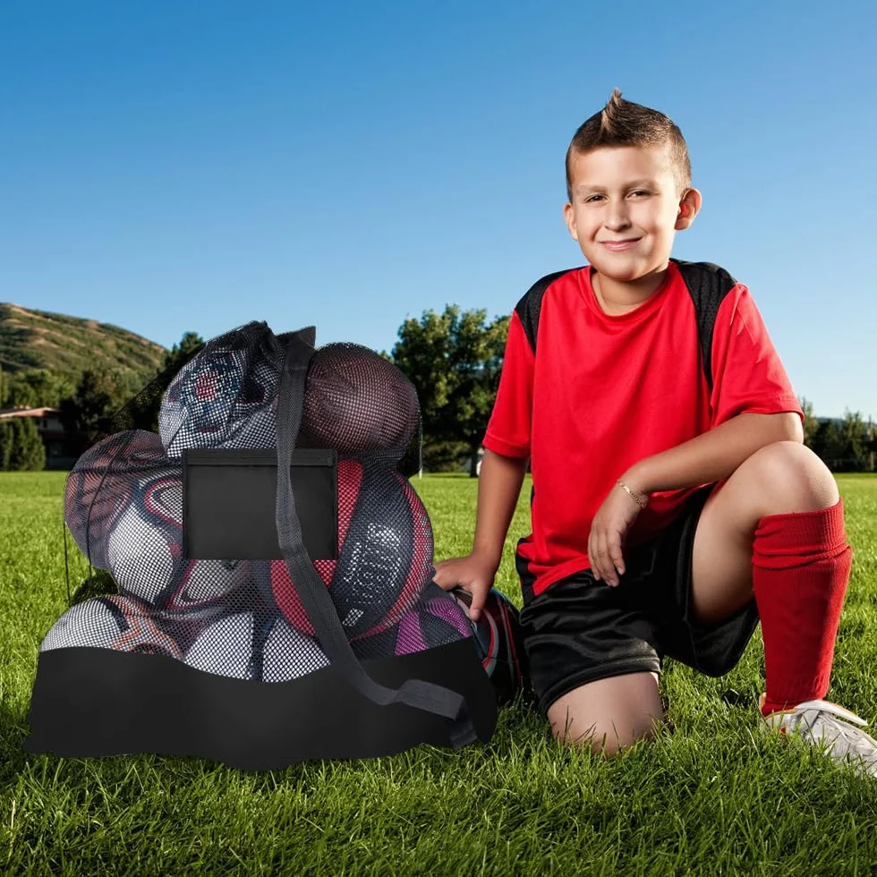 Sac pour ballons de football, 76 × 102 cm, sac de football en maille pour 8-15 ballons avec cordon de serrage et bandoulière