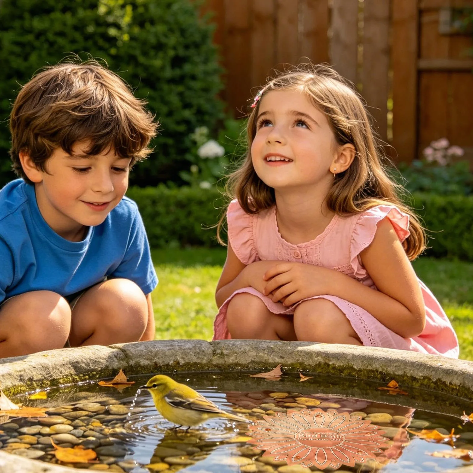 Disque cuivre bain oiseaux fleurs prévention algues jardin