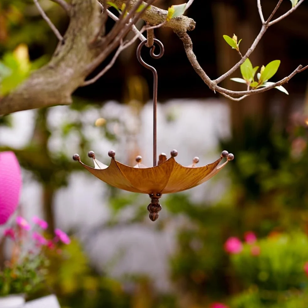 Mangeoire à Oiseaux Suspendue en Métal Auge Plateau Parapluie pour Extérieur