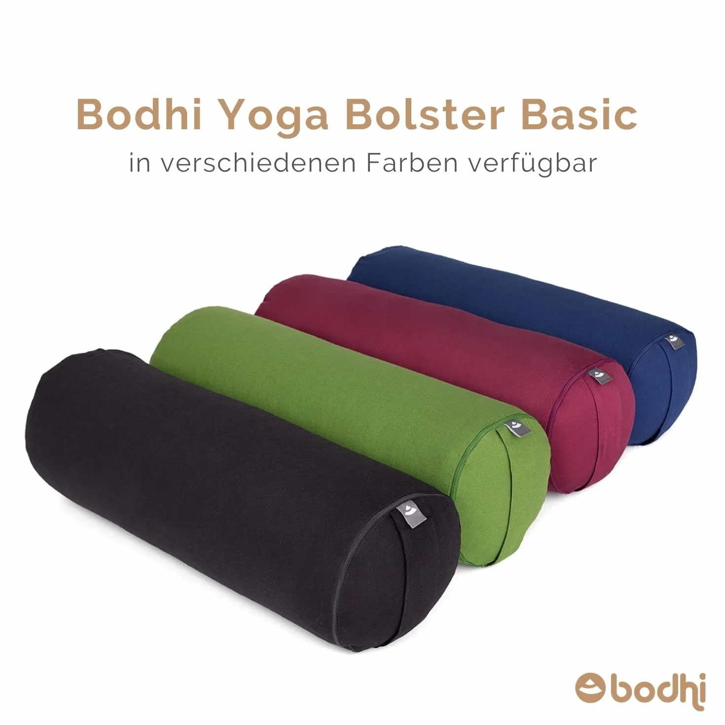 Coussin bolster de yoga BASIC env. 65 x 23 cm, coton robuste, housse amovible, lavable à 30°C, passant pour le transport, remplissage et couleur au choix