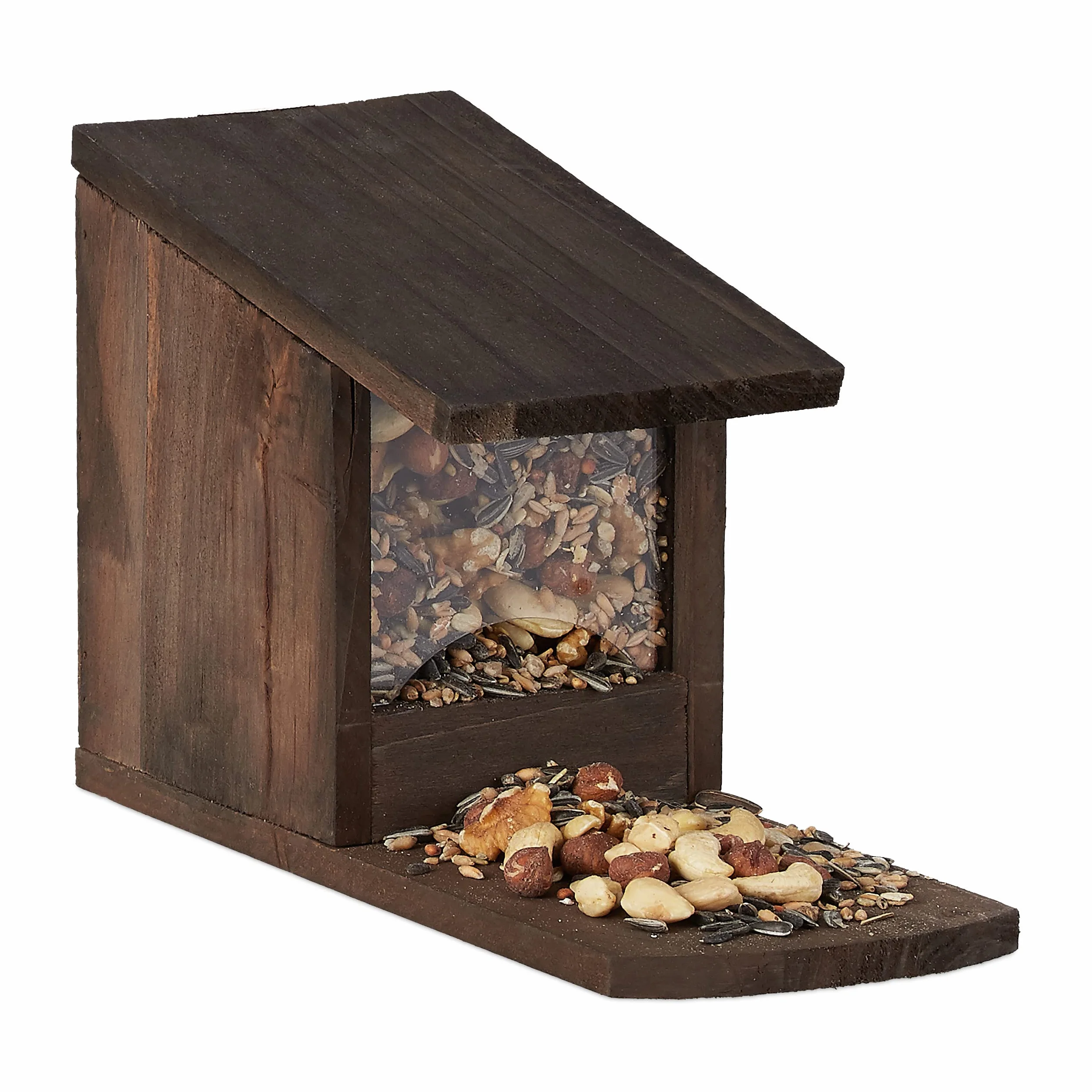 Relaxdays Mangeoire pour écureuils Distributeur Nourriture Bois 17,5 x 12 x 25 cm Marron foncé
