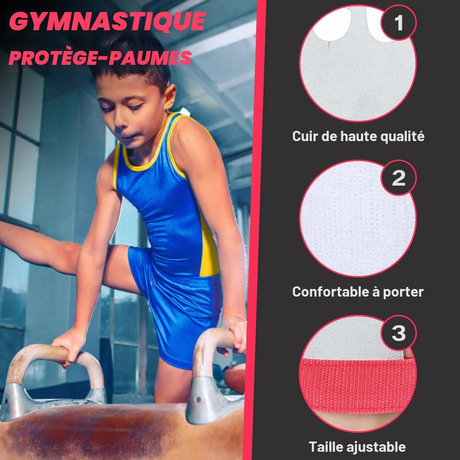 Poignées en cuir pour gymnastique traction protection paume enfants sangles poignet soutien équipement junior