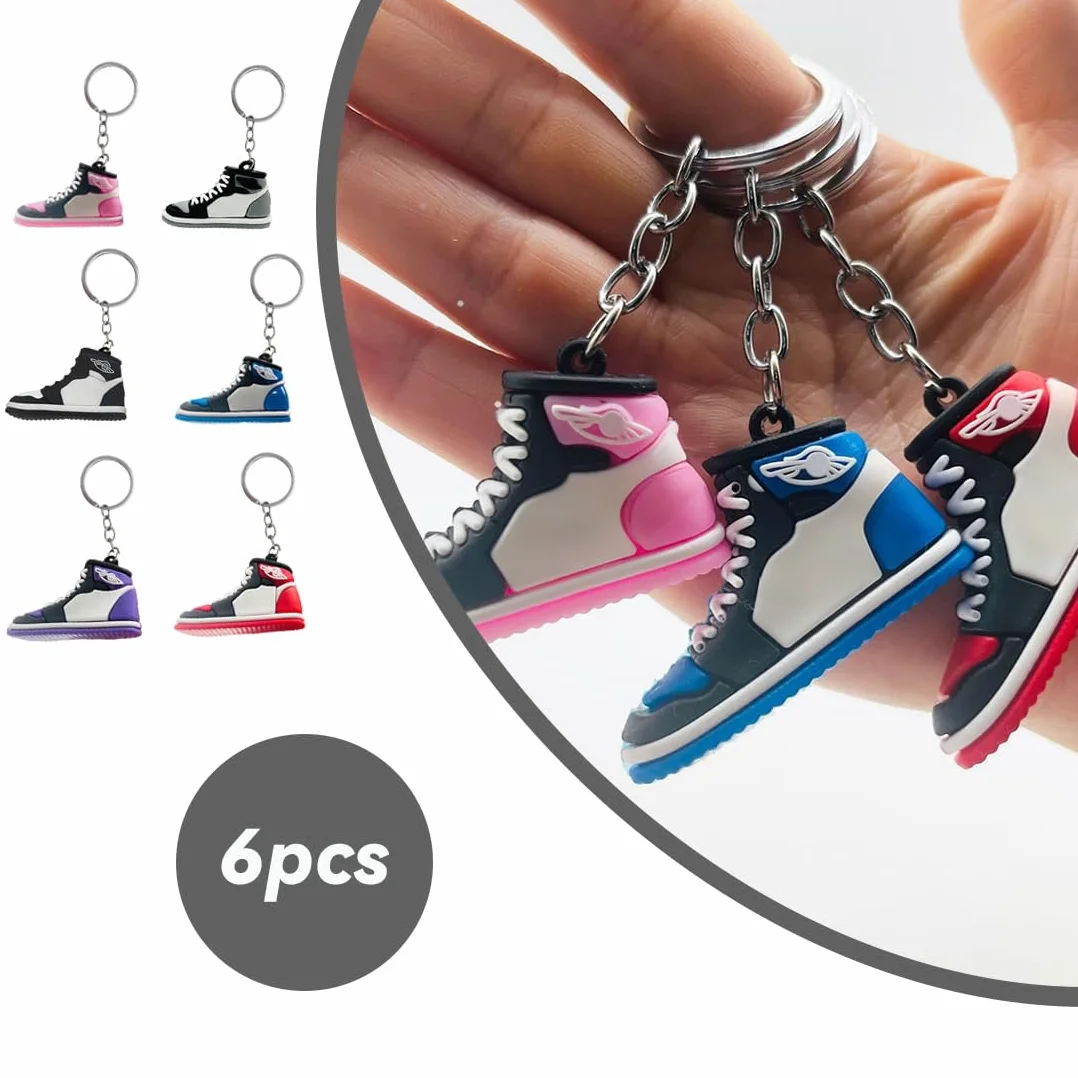 6 Pièces Porte Clés Sneaker, Mini Porte Clés de Chaussures Sport, Amateurs de Basketball Cadeaux