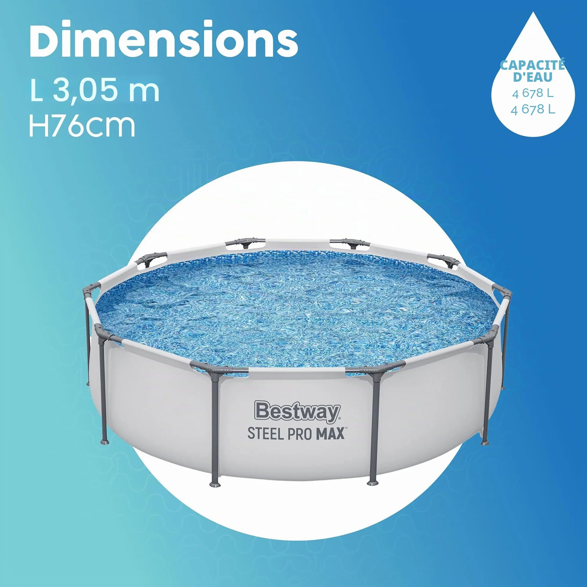 Bestway Piscine Steel Pro Max 56406 FrameLink 305 x 76 cm Gris