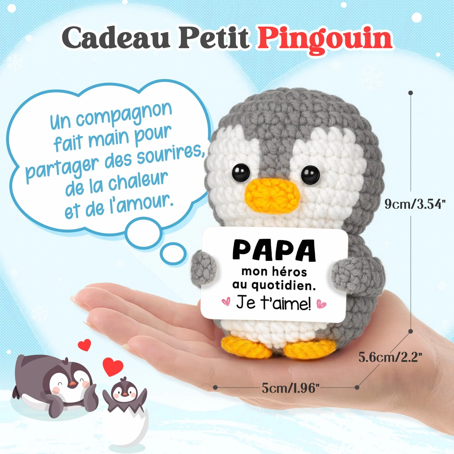 Gleevara Cadeau Fête des Pères - Pingouin Mignon Crocheté à la Main, Cadeau Anniversaire Homme