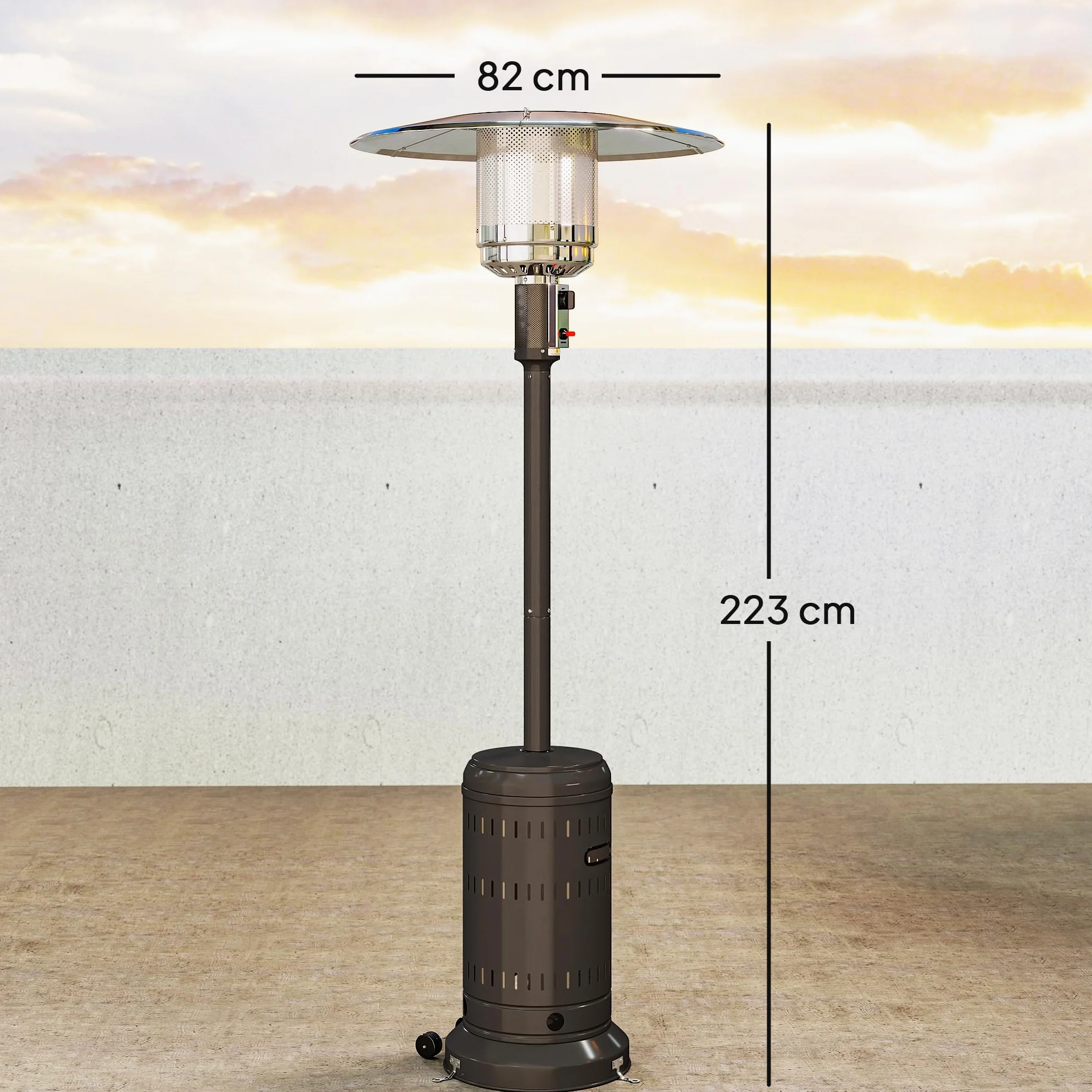 Outsunny Parasol Chauffant Gaz Portable 11 KW avec Protection Anti-Basculement, Noir