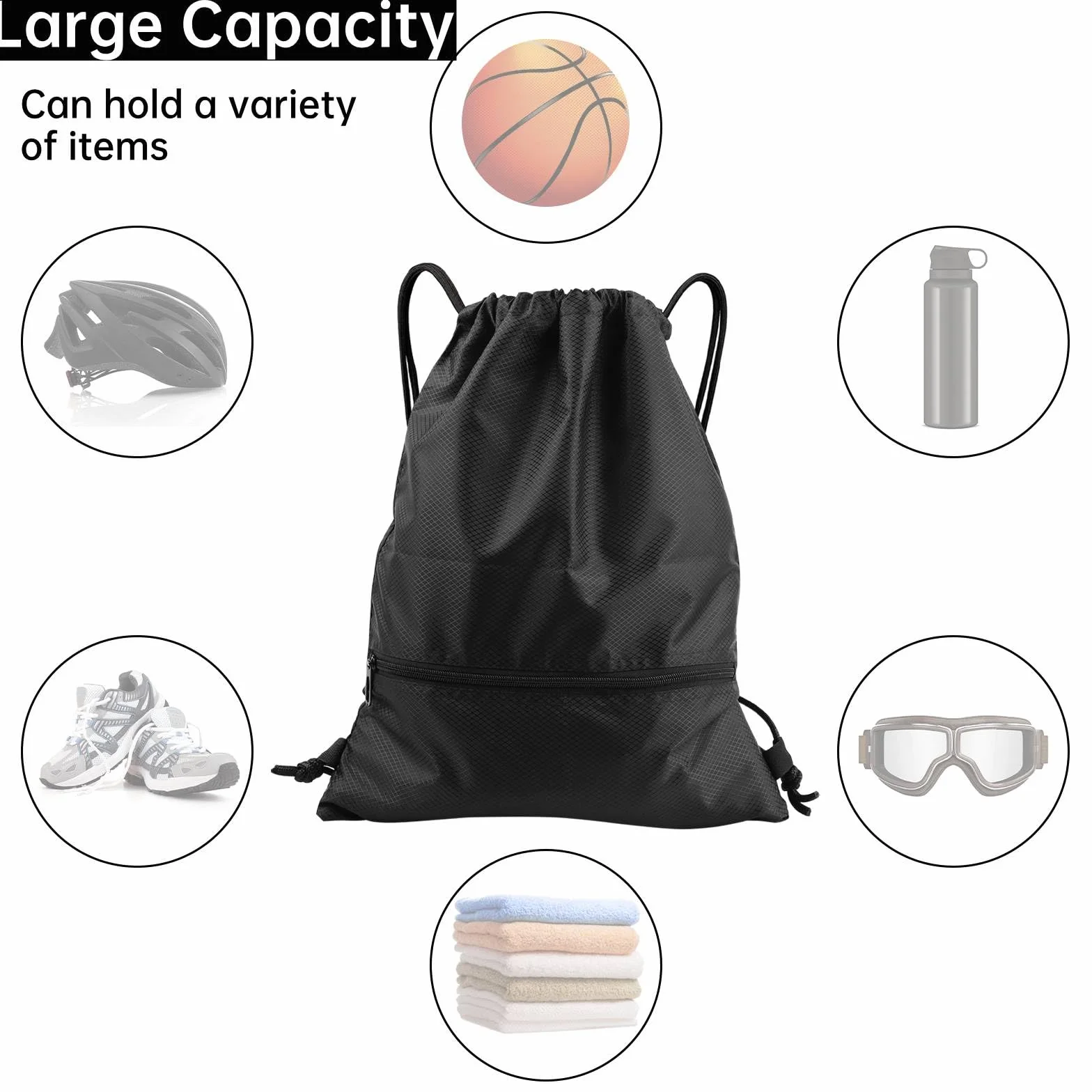 Sac à dos en nylon, Sac de Sport avec Cordon de Serrage,à dos avec sacs de sport à cordon,Sac de Sport réglable pour Hommes et Femmes avec Poche intérieure pour Le Sport et Les Voyages