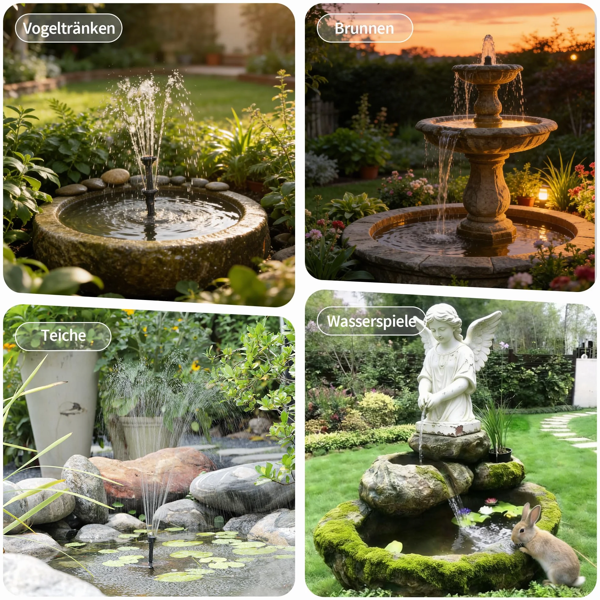 Fontaine solaire 8W extérieur pompe bassin 8 modes pulvérisation eau tuyau 1,5m protection anti-faible débit