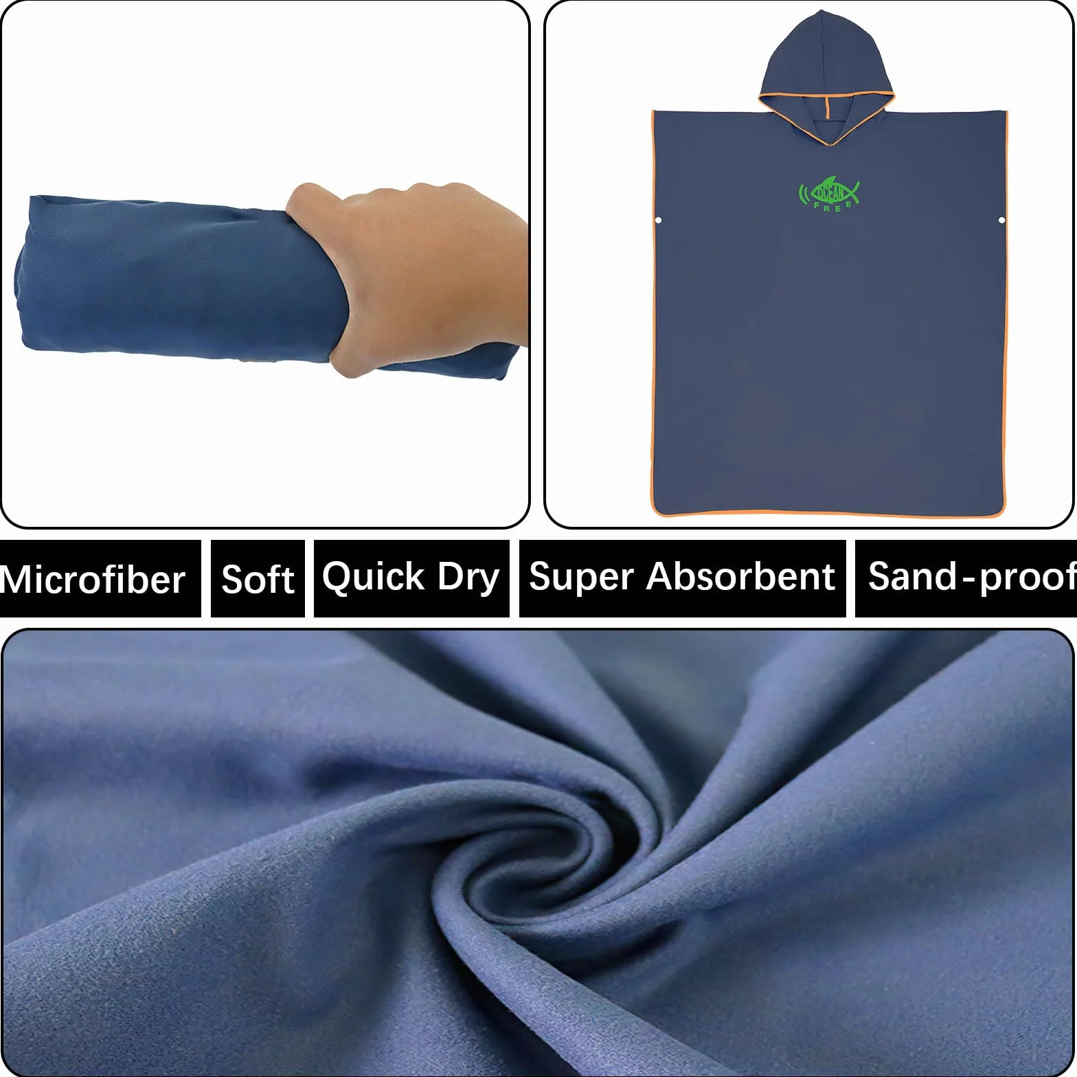 QKTYB Poncho de Bain Adulte, Microfibère Poncho Plage Femme Homme, Serviette Poncho Adulte Rapid Séchage, Poncho Surf Léger avec Capuche pour Surf Piscine Taille Universelle