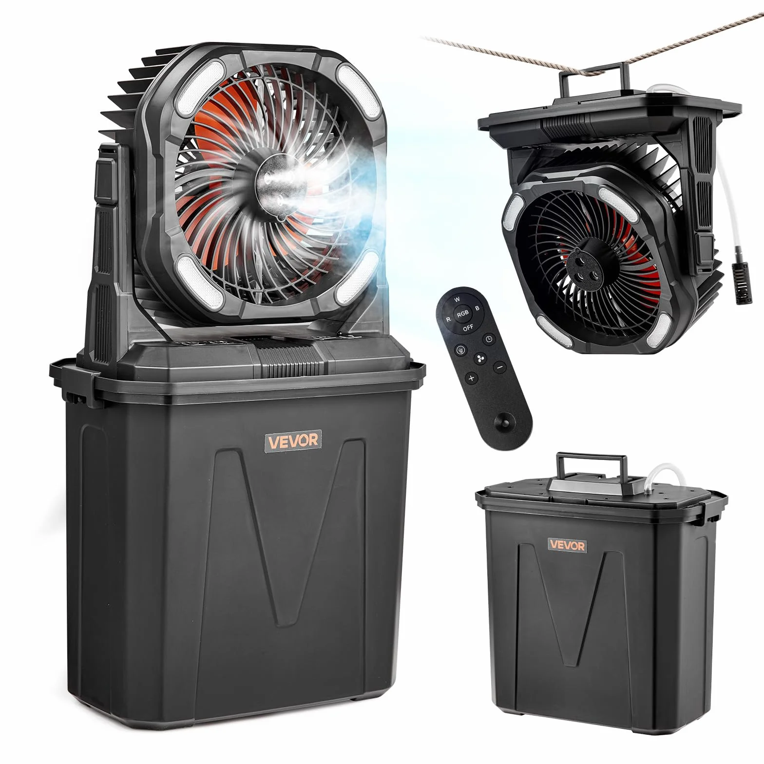 VEVOR Ventilateur Brumisateur sur Pied 2700 tr/min 9 L 4 Vitesses 5 Modes Éclairage Batterie 10000 mAh