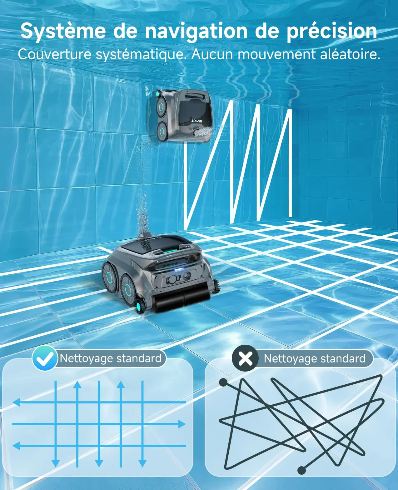 WYBOT OS600 Robot Piscine sans Fil, Nettoyage Fond et Parois, Autonomie 120 Min, Navigation Intelligente