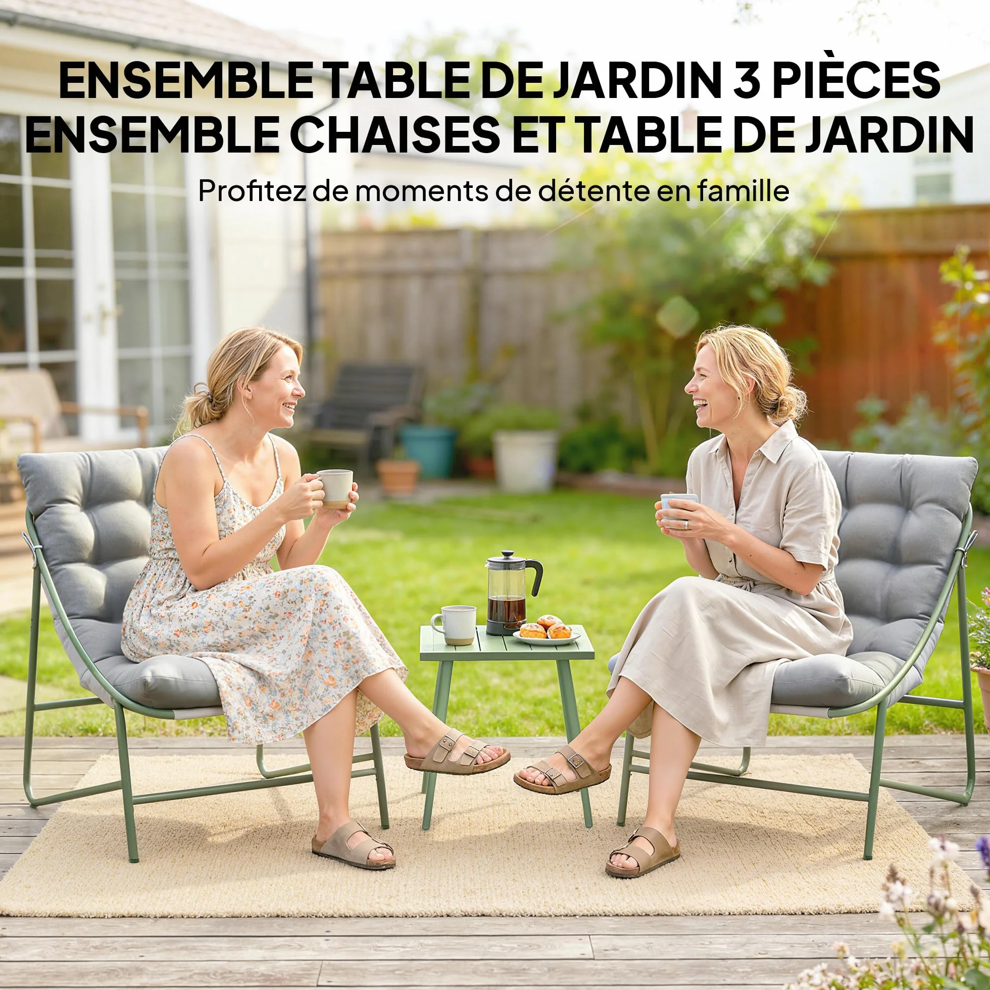 Outsunny Salon de Jardin 3 pièces 2 Personnes avec Table Basse Gris Clair