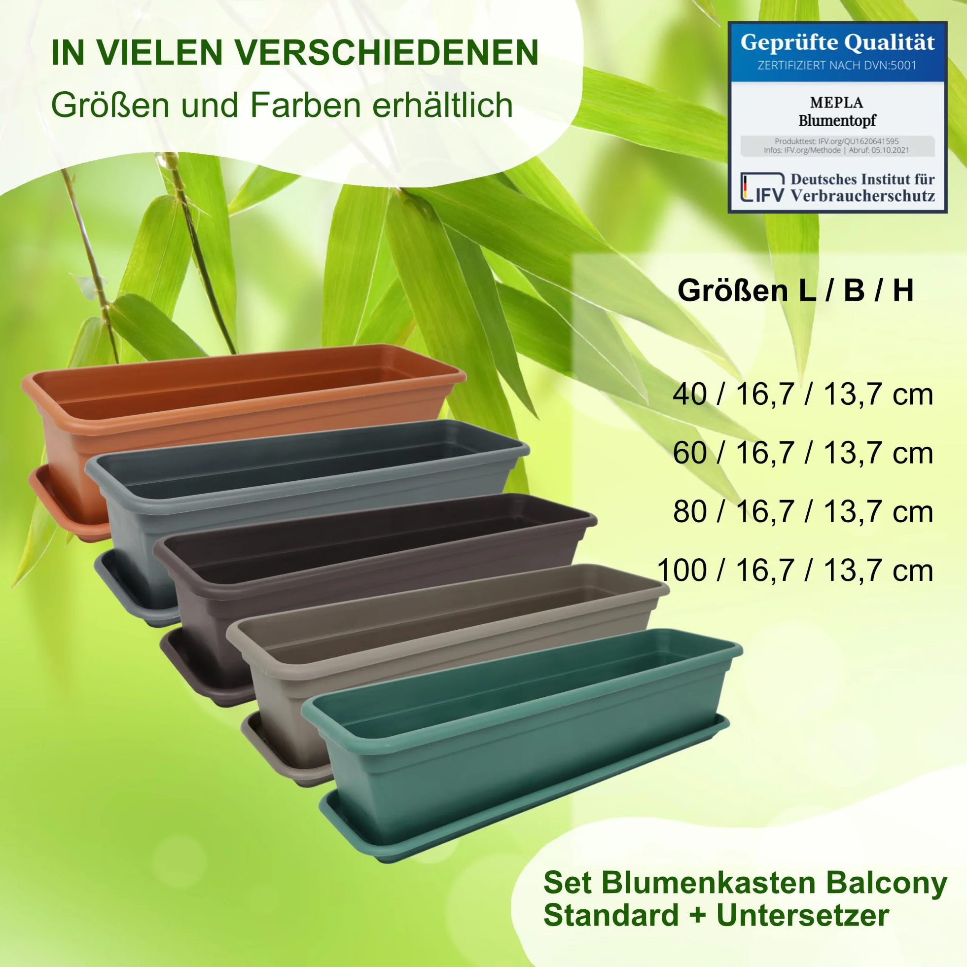 MePla Jardinière Balconnière 80 CM Plastique Résistant aux Intempéries Vert