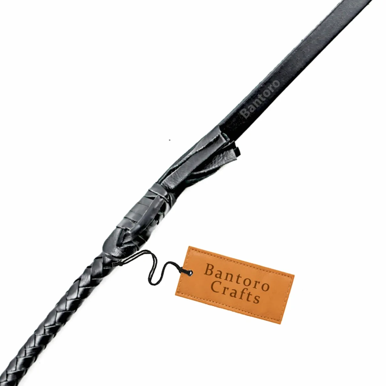 Noir Fouet en Cuir véritable Cravache 6 Pieds (1,8 mètre) de Longueur 12 Tresses Brins Cuir tressé Fouet craquant Fort Equitation