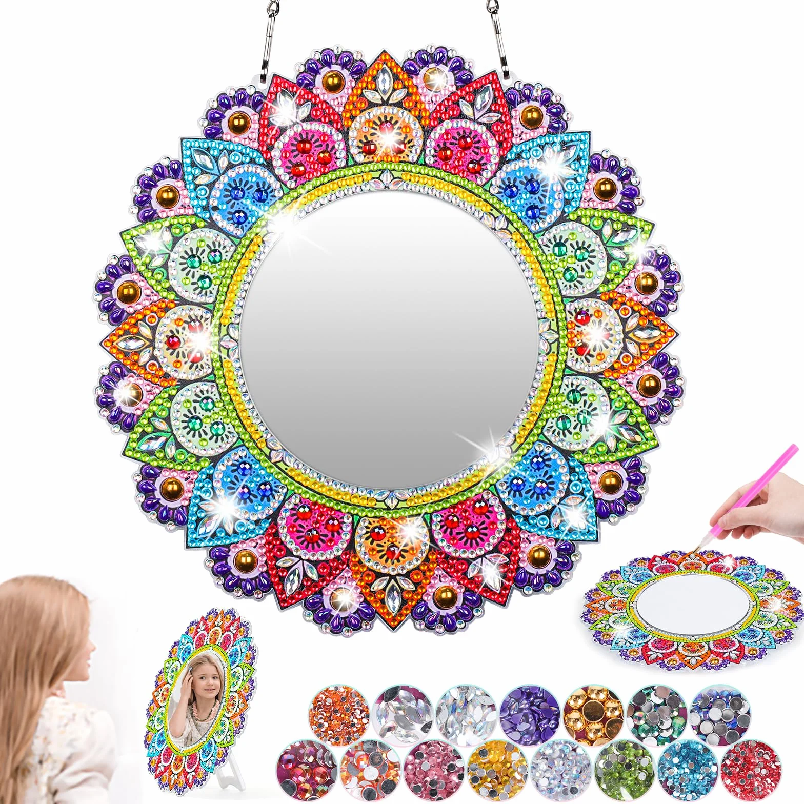 Diamond Painting Miroir Maquillage Jouet Fille 5-12 Ans Loisirs Créatifs Mandala Decoration Murale