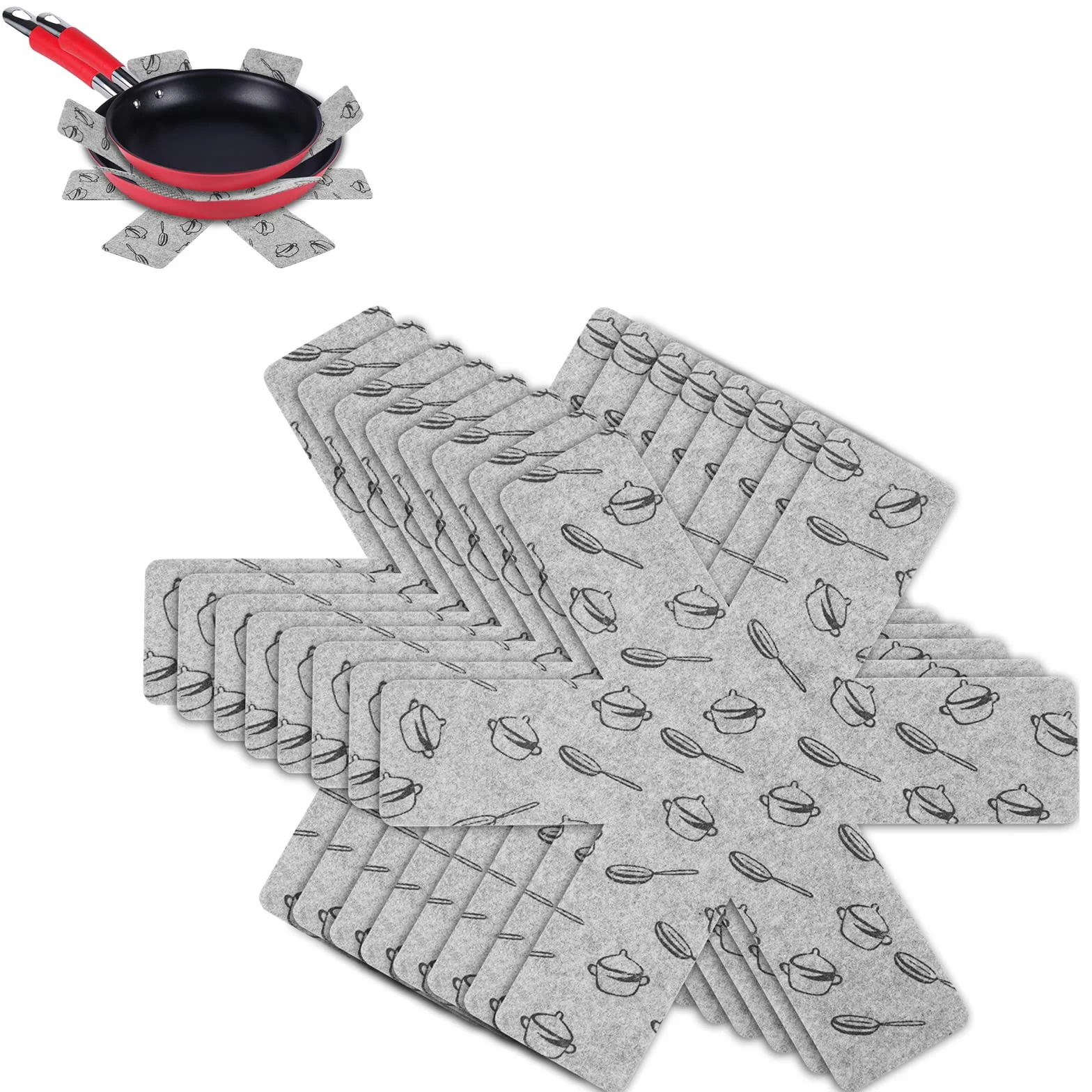 Flintronic Protection Casseroles et Protège-Poêle 8 Pièces 38 cm Coussinets d'Intercalaire Anti-Rayures Cuisine