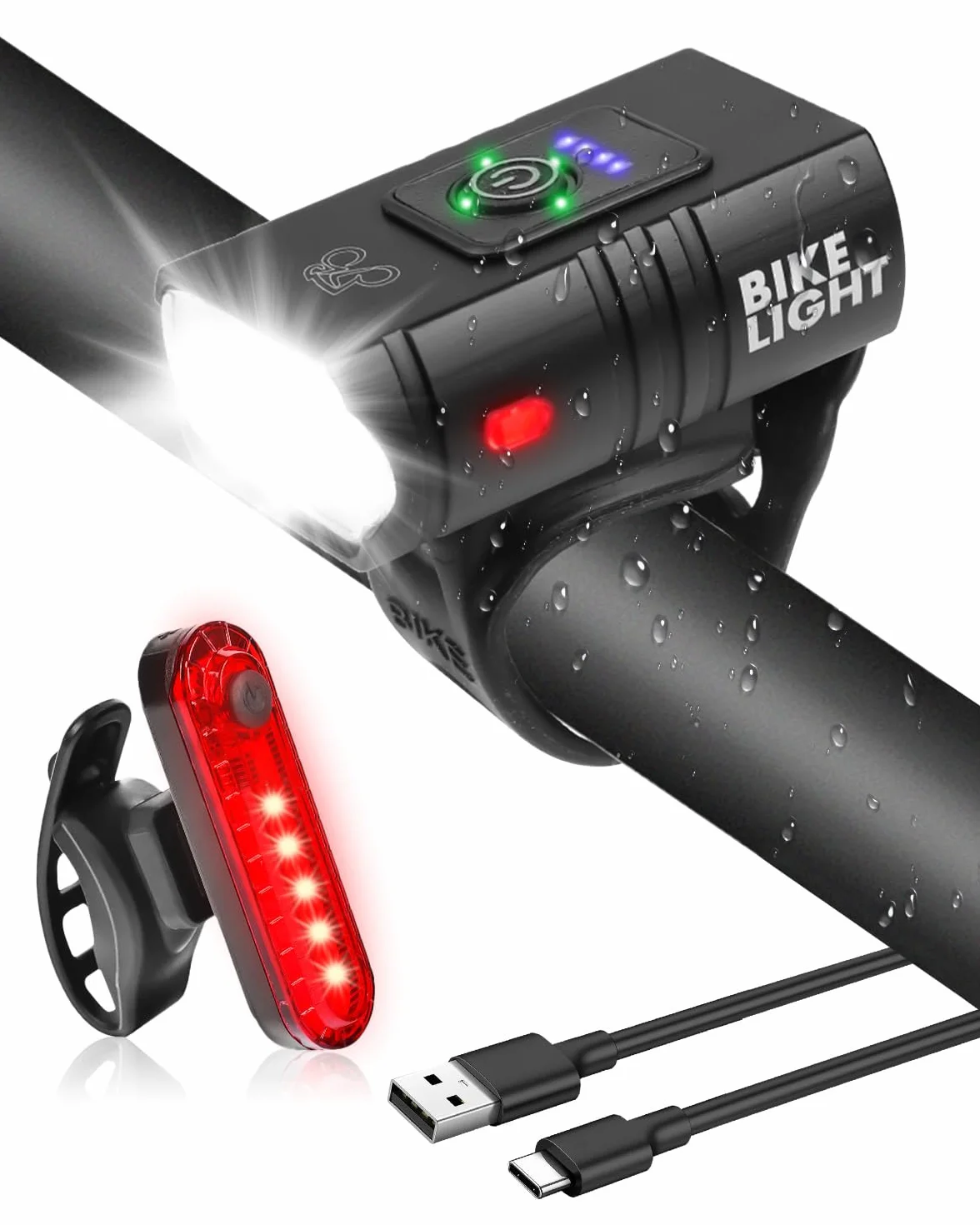 Lumiere Velo LED Ultra Puissant, Éclairage Vélo Avant et Arrière 6+4 Modes, Luminosité élevée, Rechargeable USB, Étanche IPX4, Luminosité Réglable, Facile à Installer Lampe Vélo pour VTT, VTC