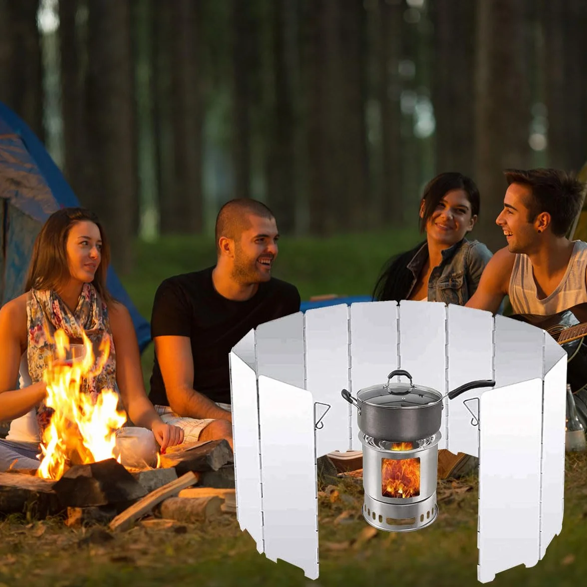 Réchaud de Camping,Pare-Vent Pliable Aluminium,Plaques Pare Brise de Camping,Plaques Camping Plein Air Pare Brise,Protection Antivent pour Réchaud à Gaz Pliable,Assiettes Pare-Vent de Camping,10pcs