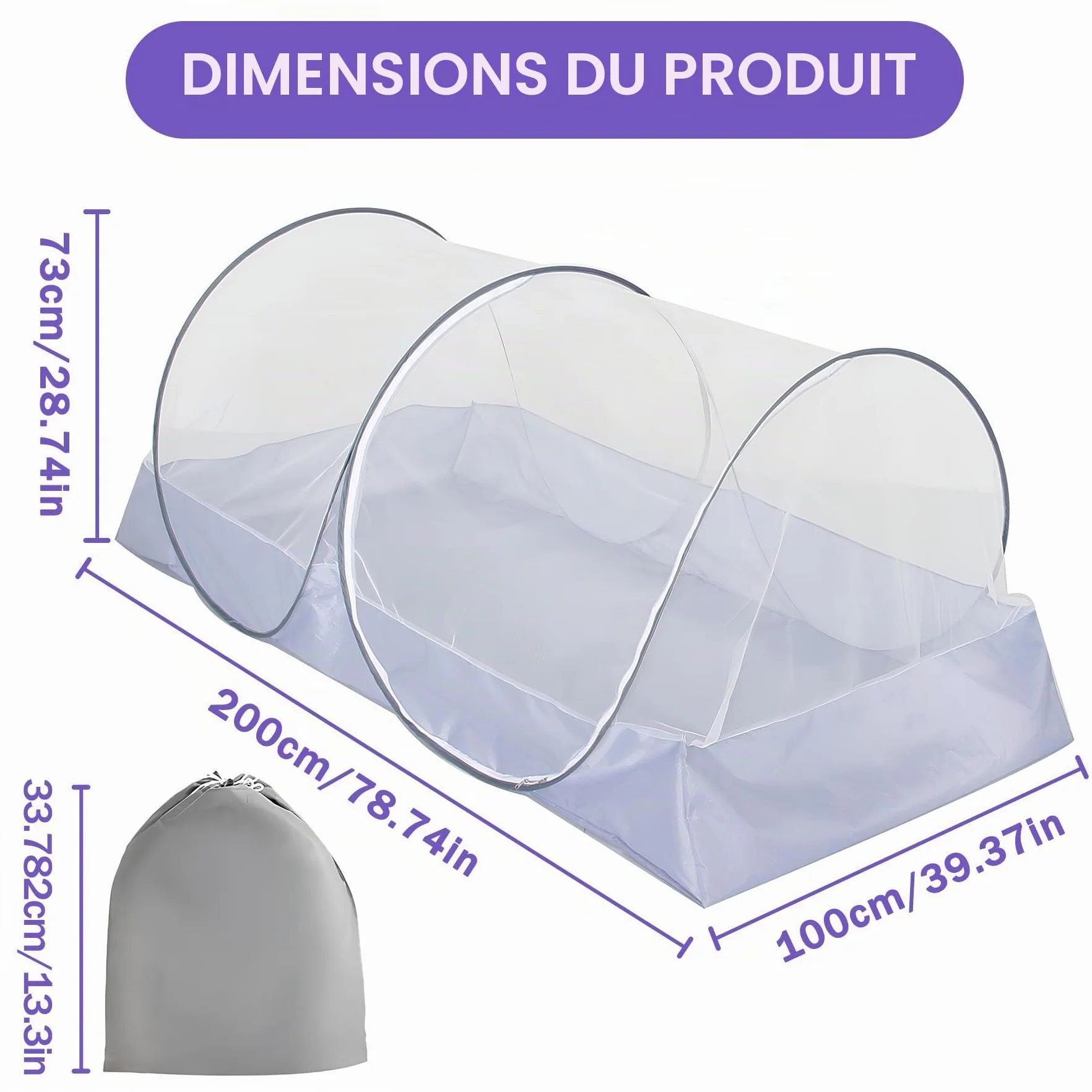 Moustiquaire Lit 1 Place, Tente Moustiquaire, Pliable, Anti-Moustiques et Anti-Insectes, Portable, Moustiquaire Autoportante pour Voyage, Lit, Camping, Extérieur, 200x100x73 cm