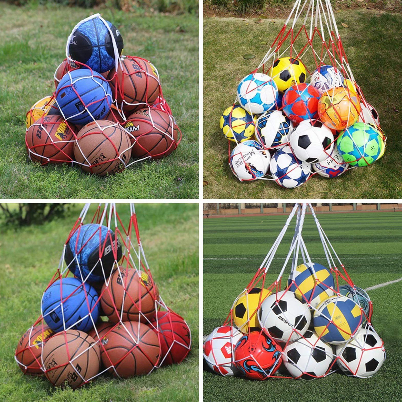 2Pcs Sac Filet de Ballon,Sac de Balles Filet,Polyester Pliant Rangement Durable Réutilisable Multifonction pour Le Football,Basketball,Rugby Ball,Volley-Ball,Handball,Le Tennis.