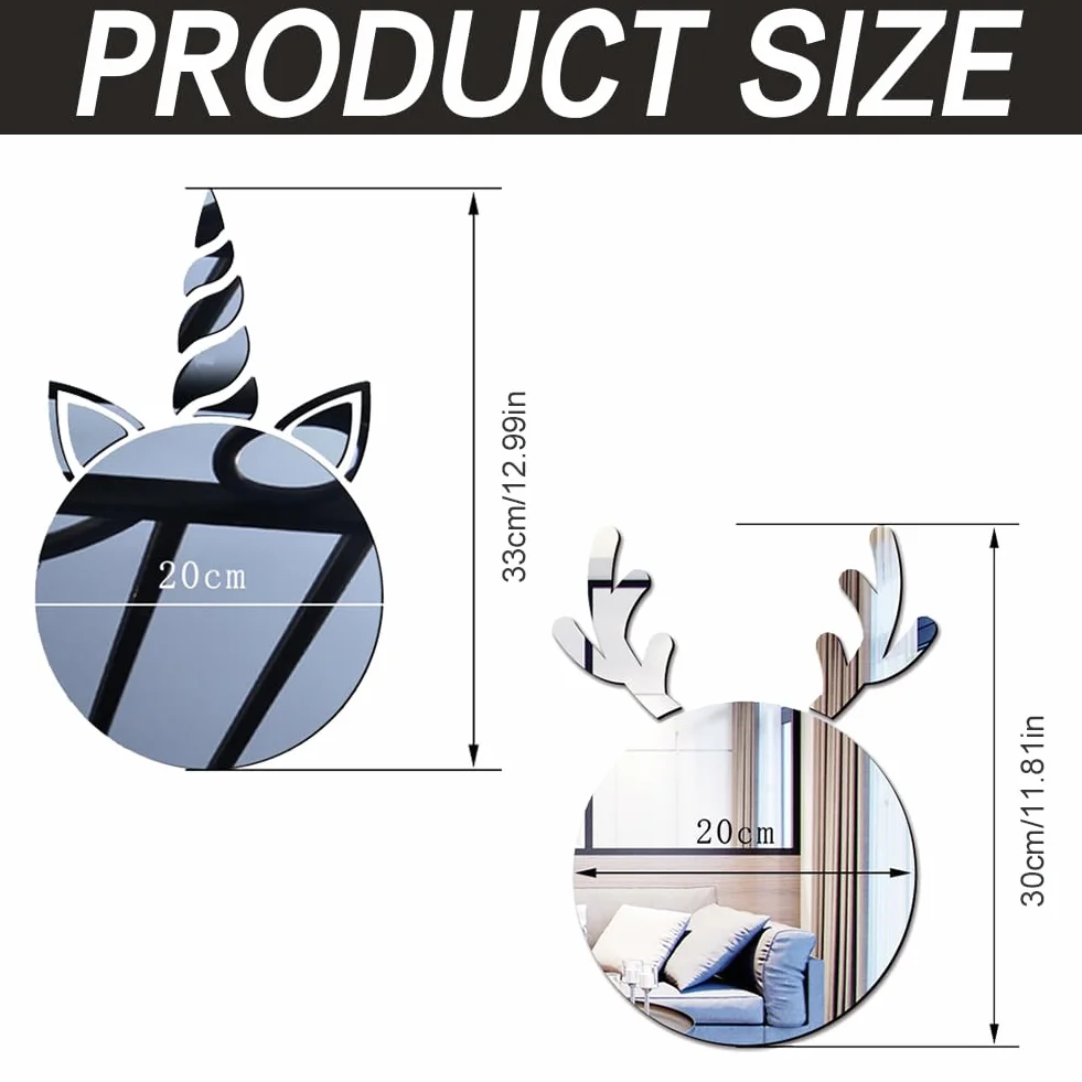 Lot de 2 miroirs autocollants incassables en acrylique 20 cm Motif licorne