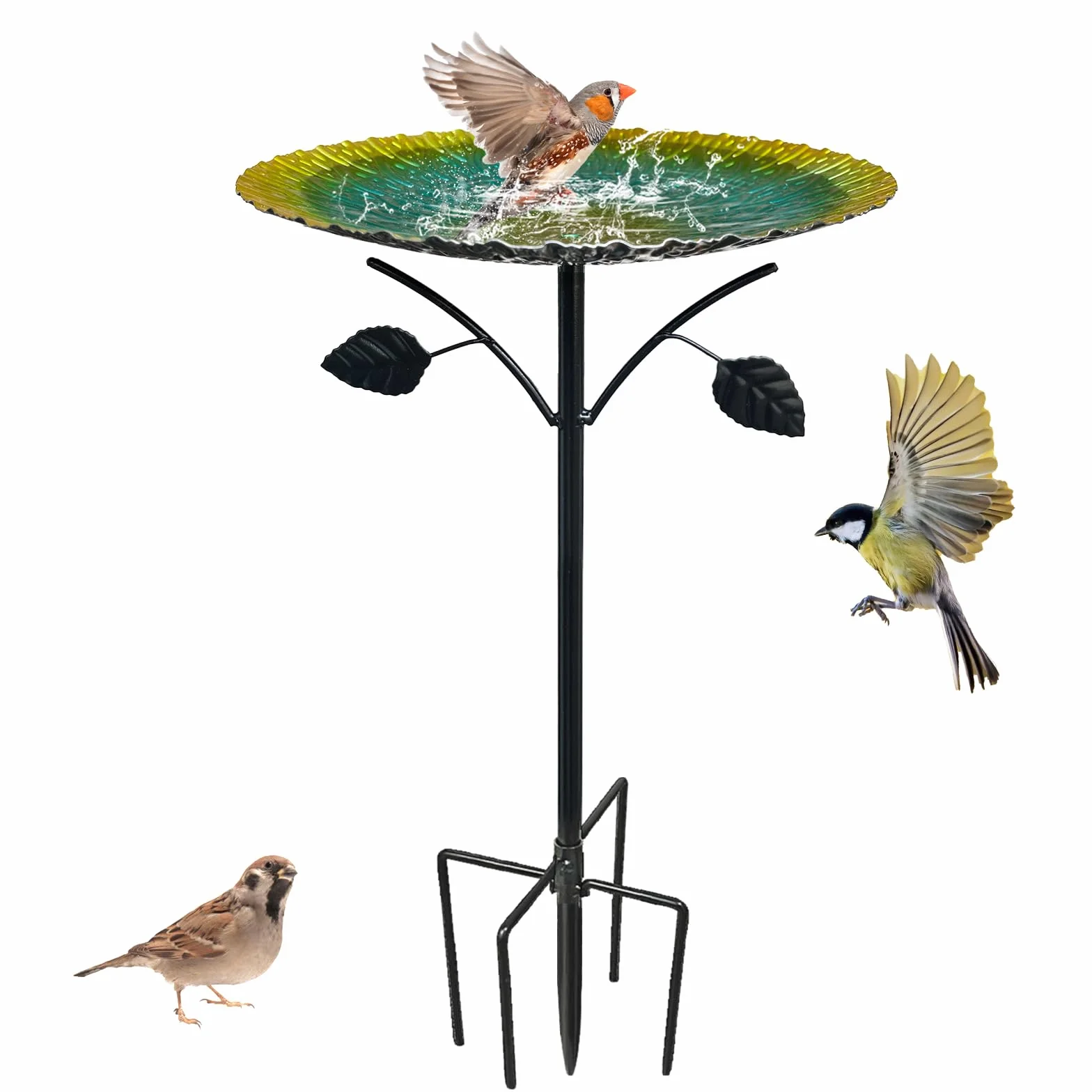 Abreuvoir Oiseaux Exterieur 85cm Bain d'oiseaux Mangeoire sur Pied Amovible 5 Bases Fixes Decoration Jardin