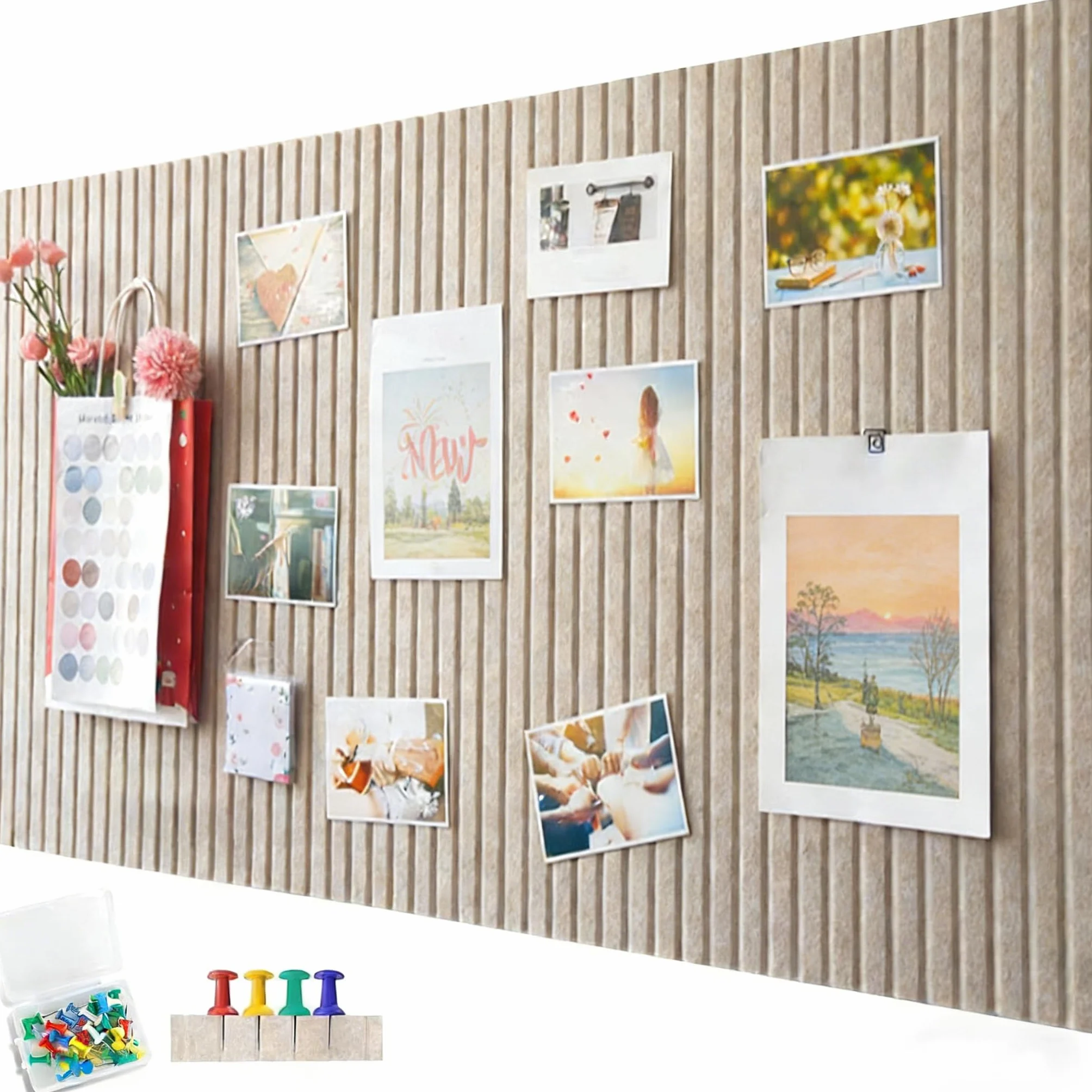 Tableau d'affichage en feutre 90 x 60 cm marron foncé avec punaises