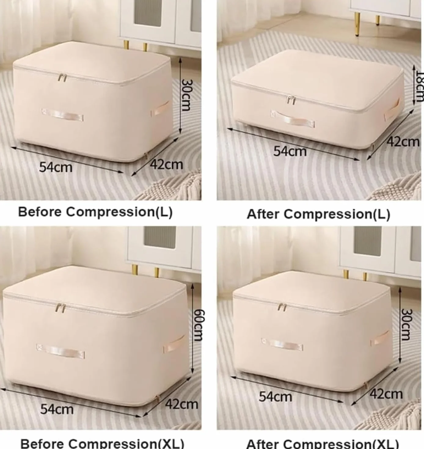 Sac de Compression Ultime Space Master, Casa Corner Sac De Compression, Sac-De Compression Ultime - Spacemaster, Grand Sac de Rangement Mobiles pour Couvertures (Beige, S+XL)
