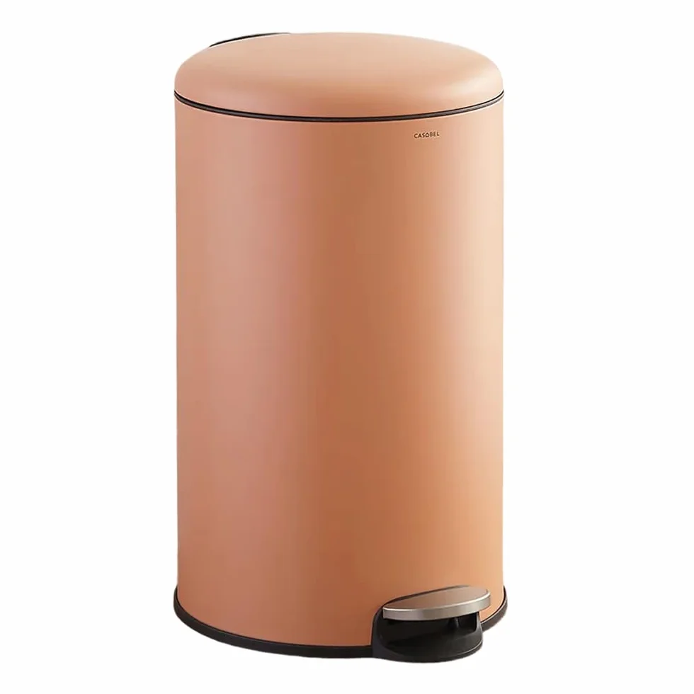 Poubelle Cuisine 30 L Acier Inox Anti-Traces avec Pédale Ronde Terracotta