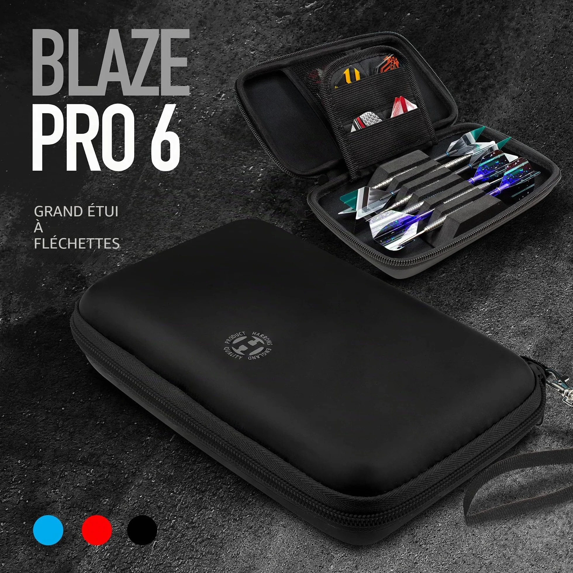 Harrows Étui de fléchettes Blaze Pro 6 – Support de fléchettes – Peut contenir 6 fléchettes entièrement assemblées – Matériau de Protection EVA – Accessoires de fléchettes Professionnels – Peut